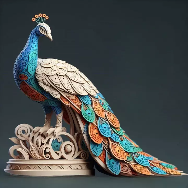 3477 Color 3D Model of a Peacock on Base STL 3D print model