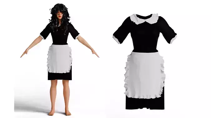 Classic Ruffled Maid Dress 3D model