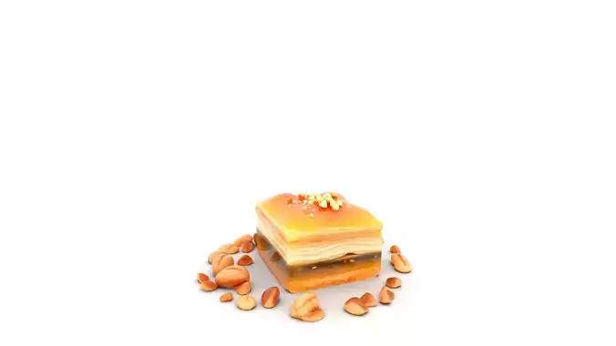 Golden Baklava Dessert Plate Low-poly 3D model 4