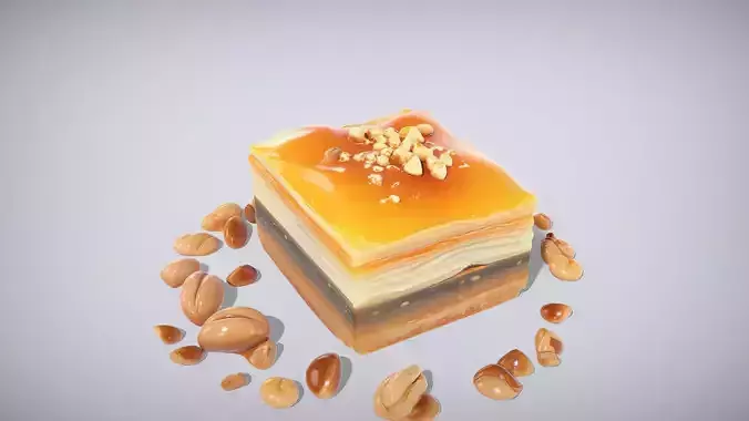 Golden Baklava Dessert Plate Low-poly 3D model