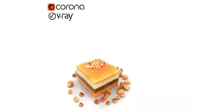 Golden Baklava Dessert Plate Low-poly 3D model 5