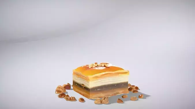 Golden Baklava Dessert Plate Low-poly 3D model 2