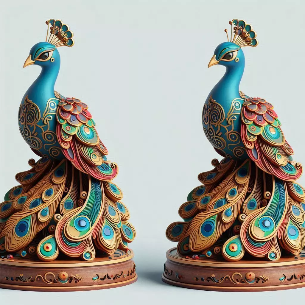 3479 Color 3D Model of a Peacock on Base STL 3D print model