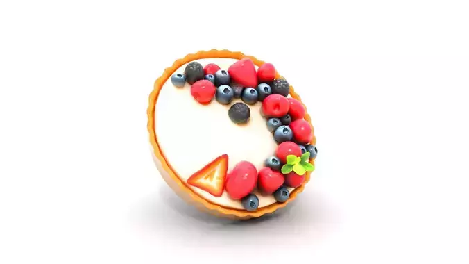 Elegant Fruit Tart with Fresh Berries Low-poly 3D model 4