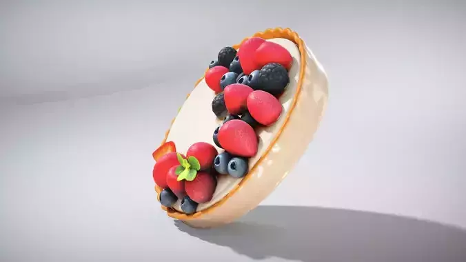 Elegant Fruit Tart with Fresh Berries Low-poly 3D model 2
