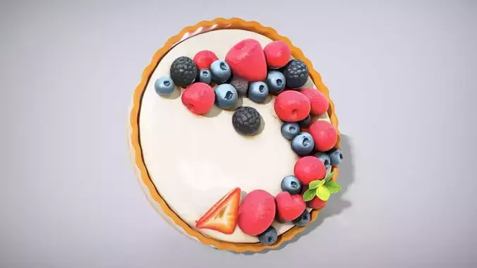 Elegant Fruit Tart with Fresh Berries Low-poly 3D model
