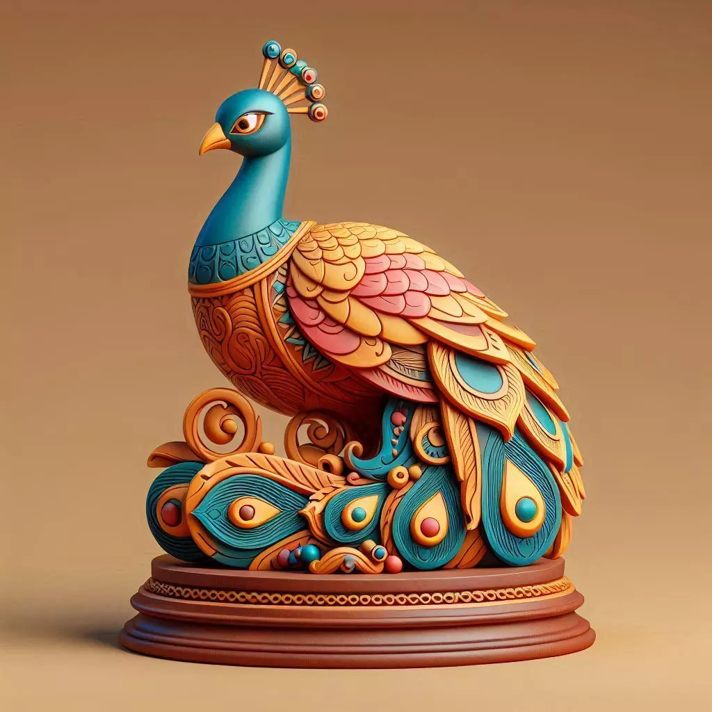 3481 Color 3D Model of a Peacock on Base STL 3D print model