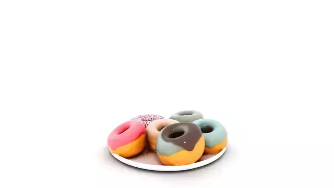 Colorful Glazed Donuts on White Plate Low-poly 3D model 4