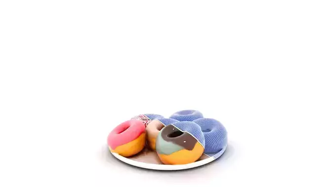 Colorful Glazed Donuts on White Plate Low-poly 3D model 7