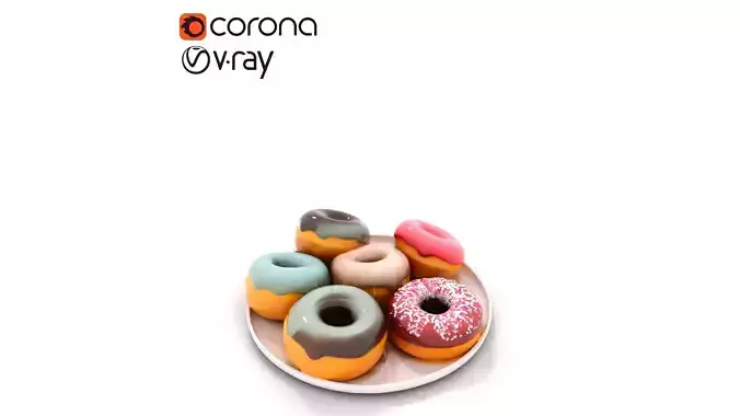 Colorful Glazed Donuts on White Plate Low-poly 3D model 5