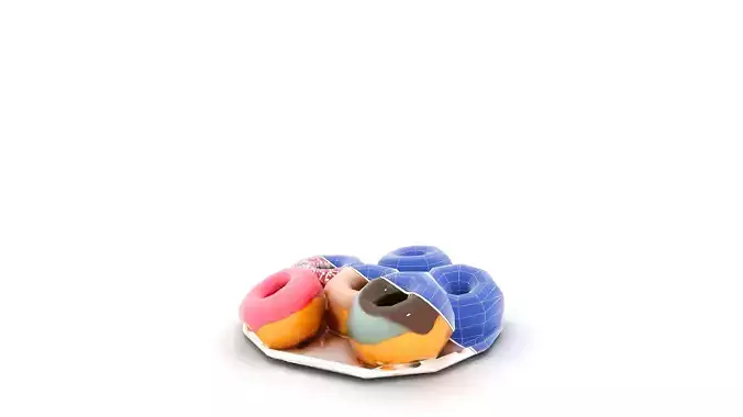 Colorful Glazed Donuts on White Plate Low-poly 3D model 6