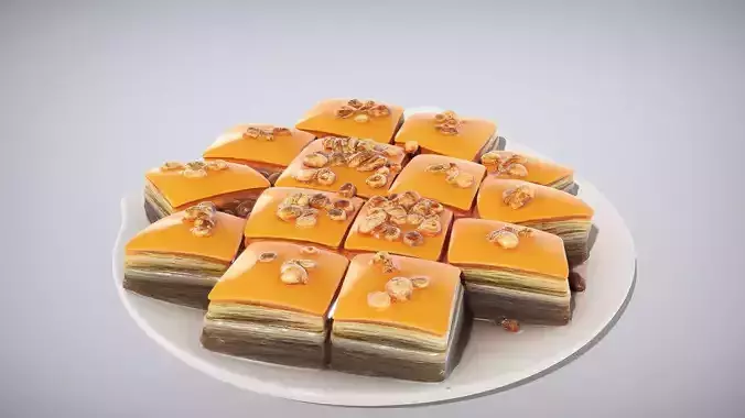 Golden Baklava Dessert Low-poly 3D model