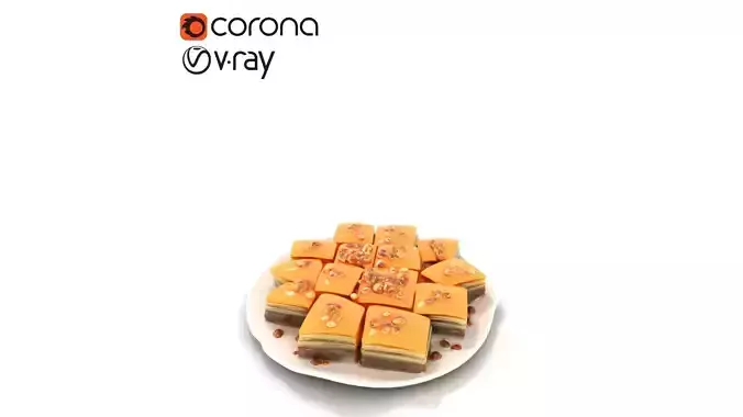 Golden Baklava Dessert Low-poly 3D model 5