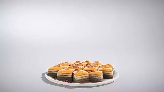 Golden Baklava Dessert Low-poly 3D model 3