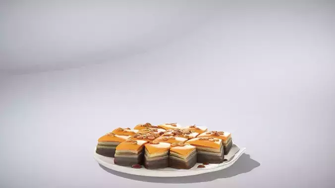 Golden Baklava Dessert Low-poly 3D model 2