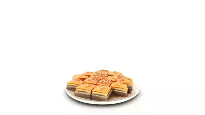 Golden Baklava Dessert Low-poly 3D model 4