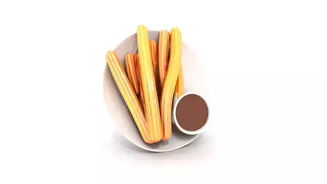 Golden Churros with Chocolate Sauce Low-poly 3D model 4