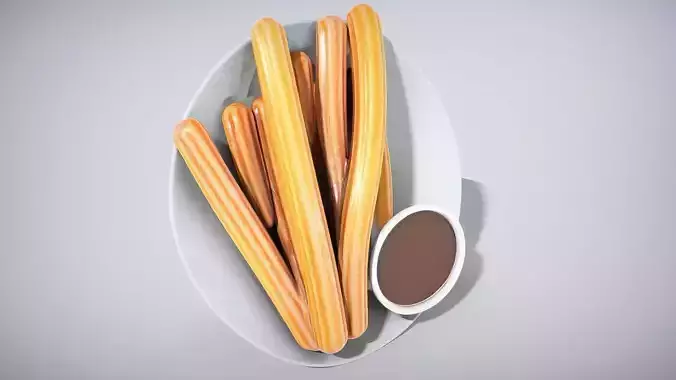 Golden Churros with Chocolate Sauce Low-poly 3D model