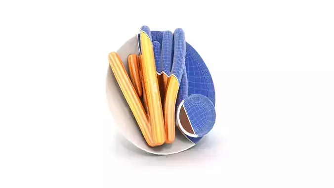 Golden Churros with Chocolate Sauce Low-poly 3D model 7