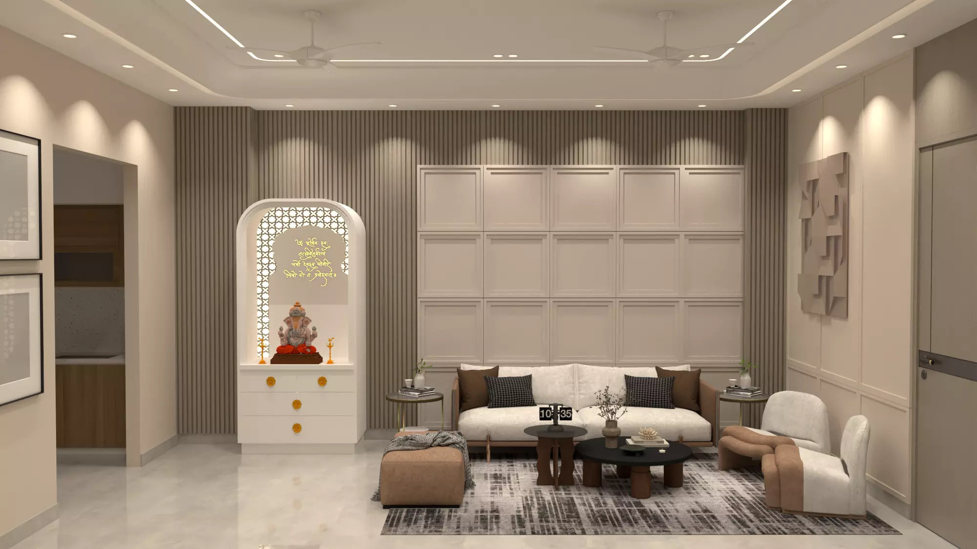 Modern Living Room with Mandir SketchUp 3D model
