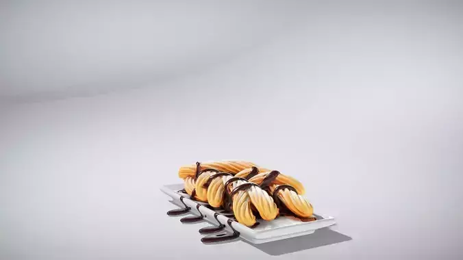Delicious Churros with Chocolate Sauce Low-poly 3D model 2
