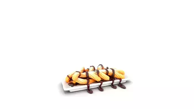 Delicious Churros with Chocolate Sauce Low-poly 3D model 4