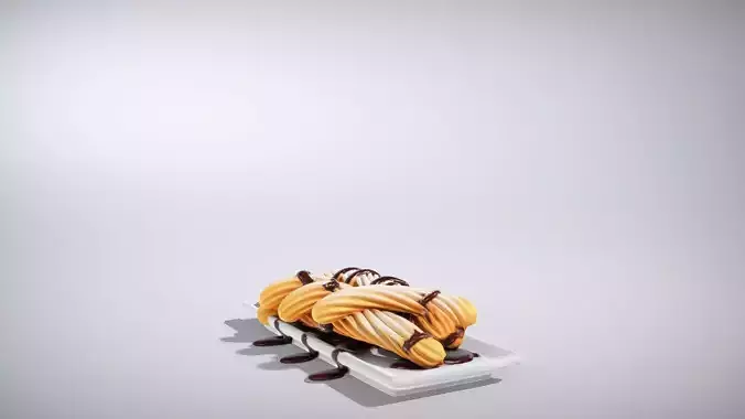 Delicious Churros with Chocolate Sauce Low-poly 3D model 3