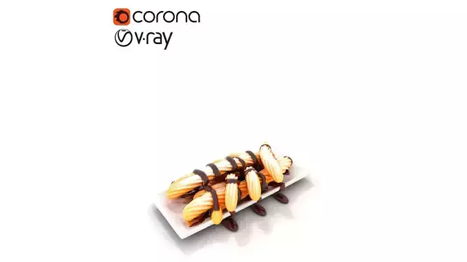 Delicious Churros with Chocolate Sauce Low-poly 3D model 5
