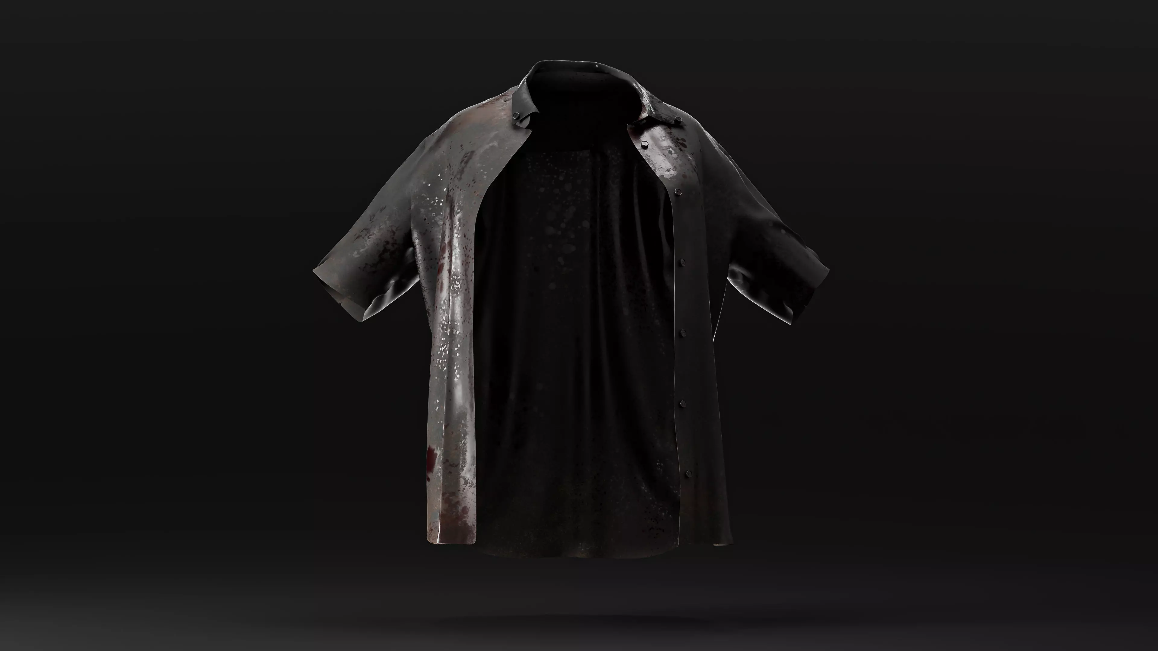 Grungy Blood Stained Button Shirt Low Poly Game Ready Clothing 3D model