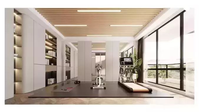 Modern luxury style home fitness area 3D model
