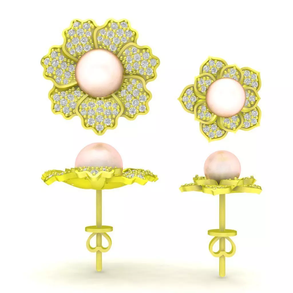 Pearl and Diamond Flower Stud Earrings Combo Set 175 3D print model