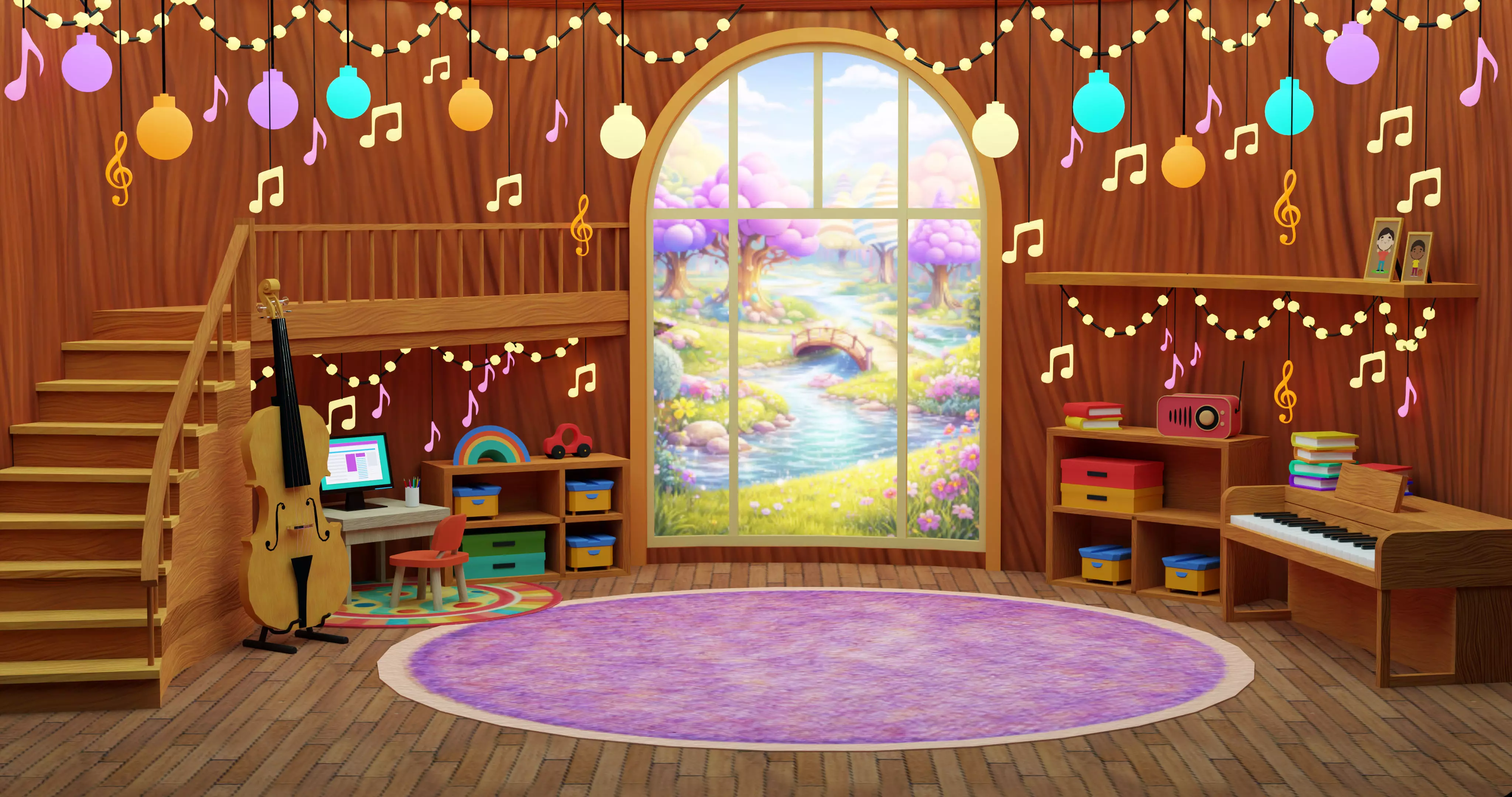 Stylized Kids Music Classroom Interior Cartoon 3D Environment 3D model