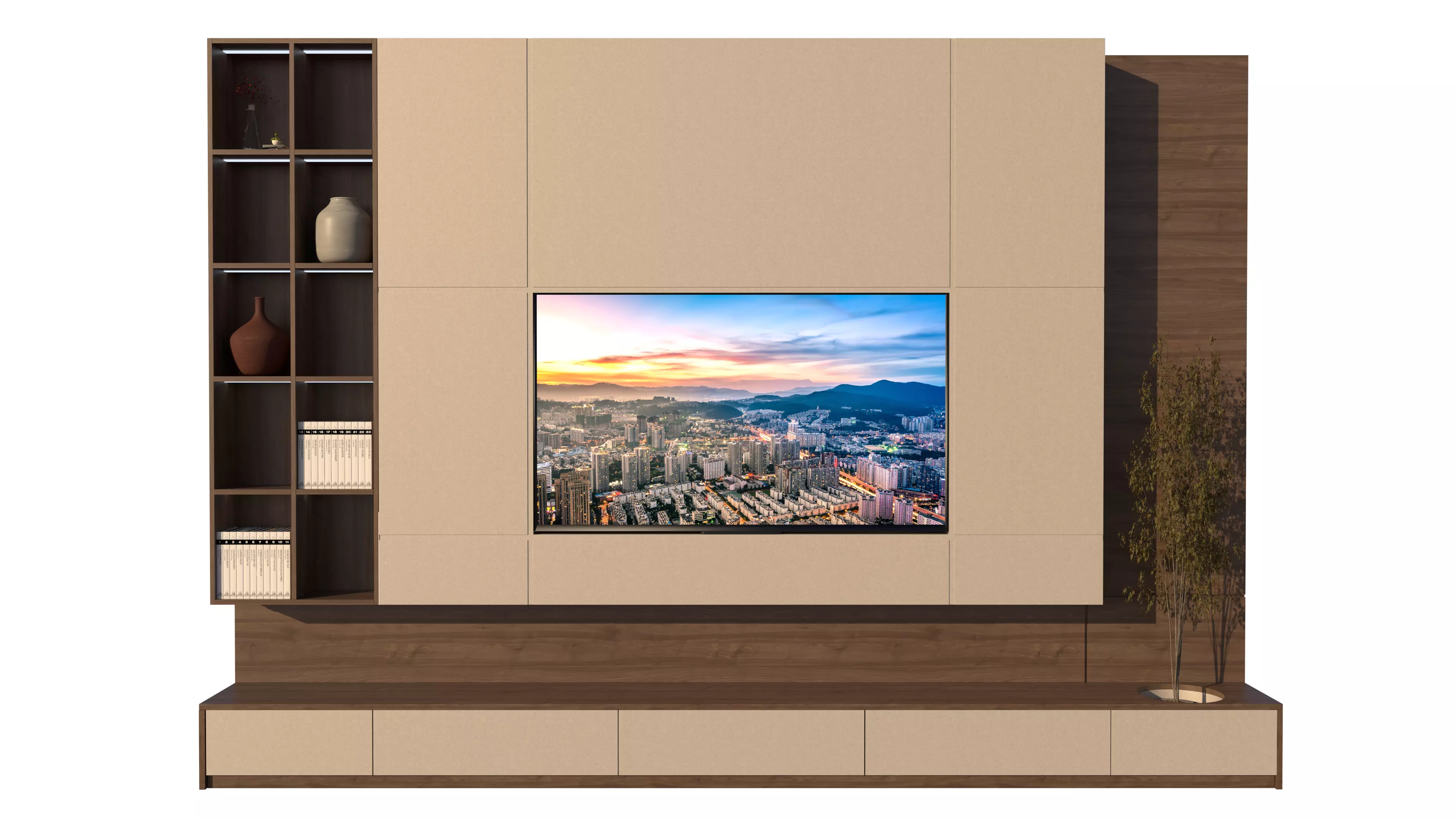 Modern Floating TV Wall Unit with Wood Matte Panels 3D model
