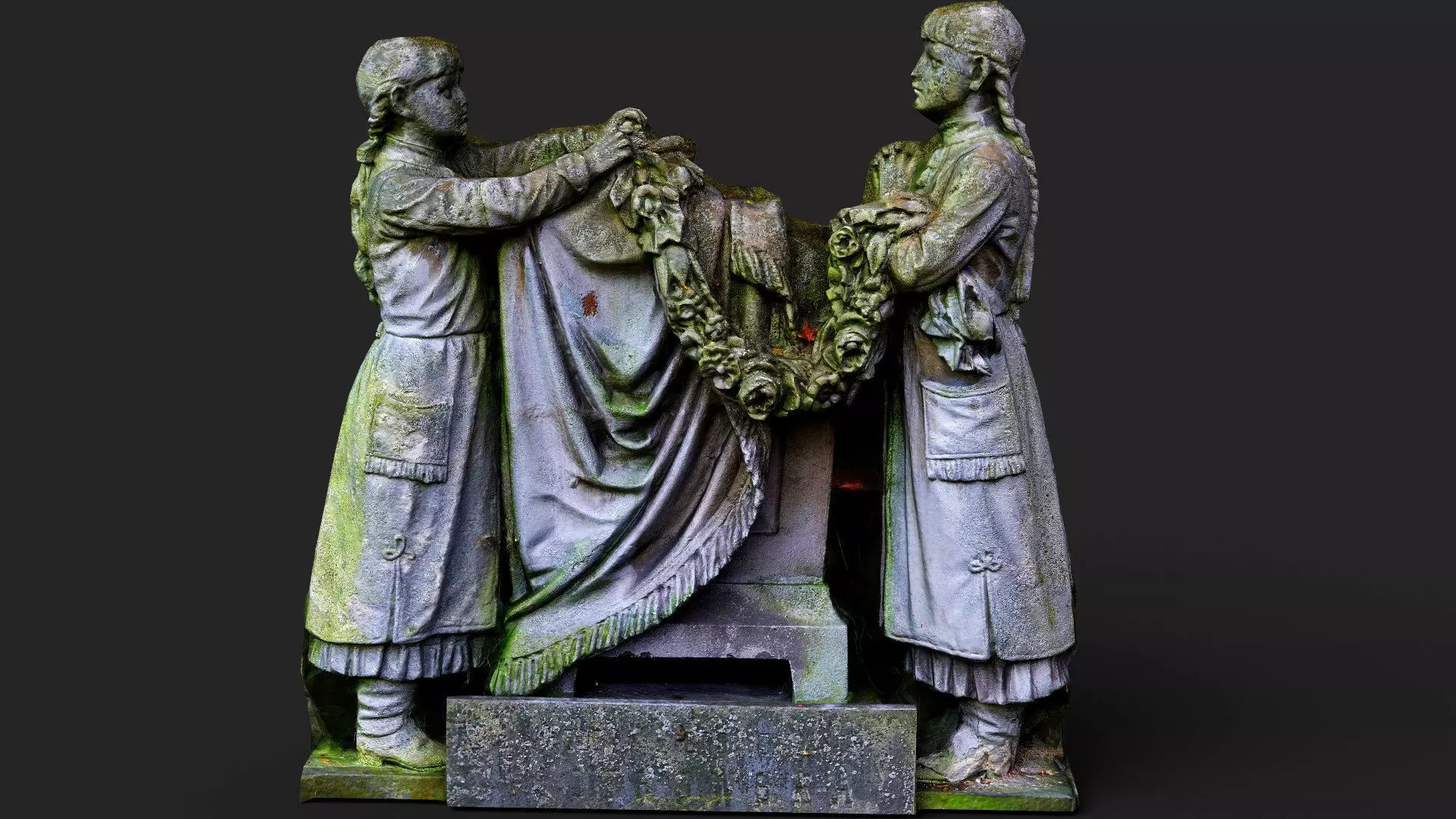 graveyard mossy tombstone wall monument PBR photogrammetry Low-poly 3D model