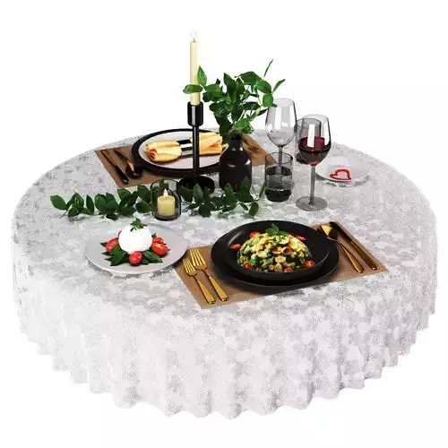 Dining set Low-poly 3D model 4