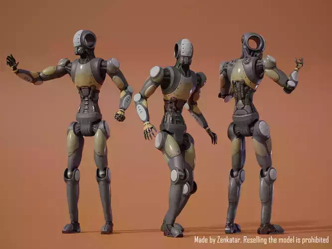 Rigged colored robot low-poly 3d model v3