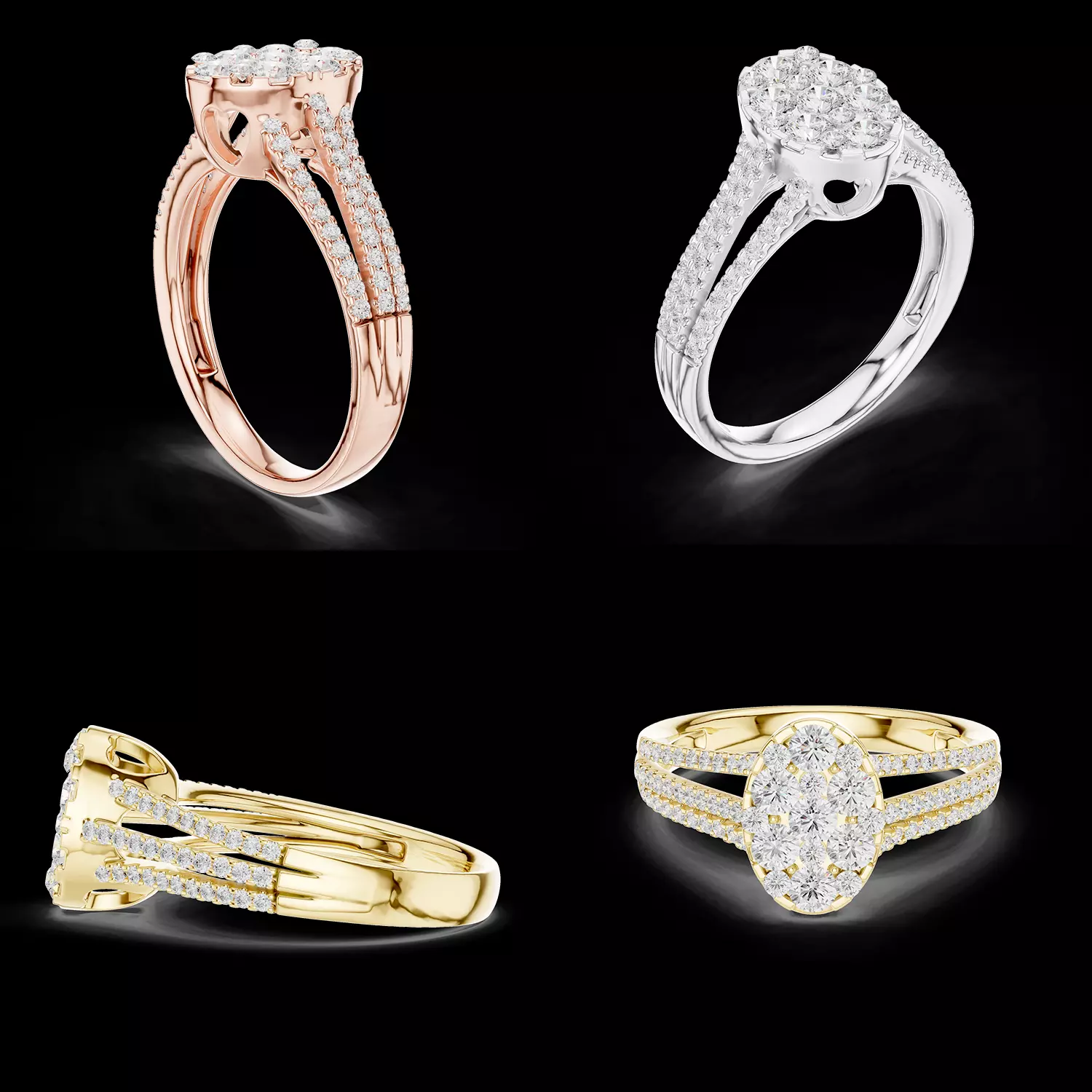 Oval Halo Diamond Ring Split Shank Pave CAD Model STL 3DM 3D print model