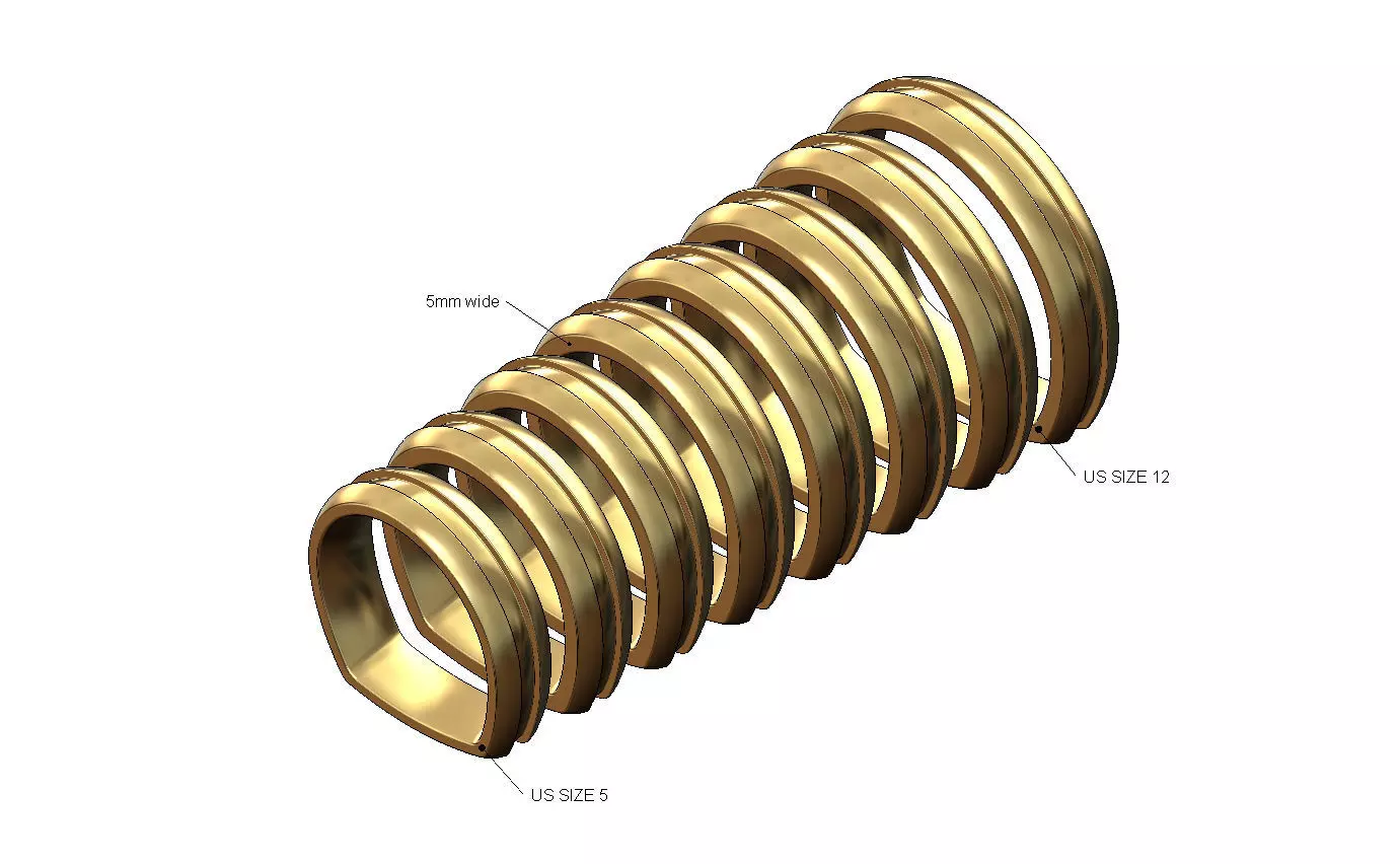 Carved strip dome euro shank 5mm wedding band US sizes 5to12 3D print model