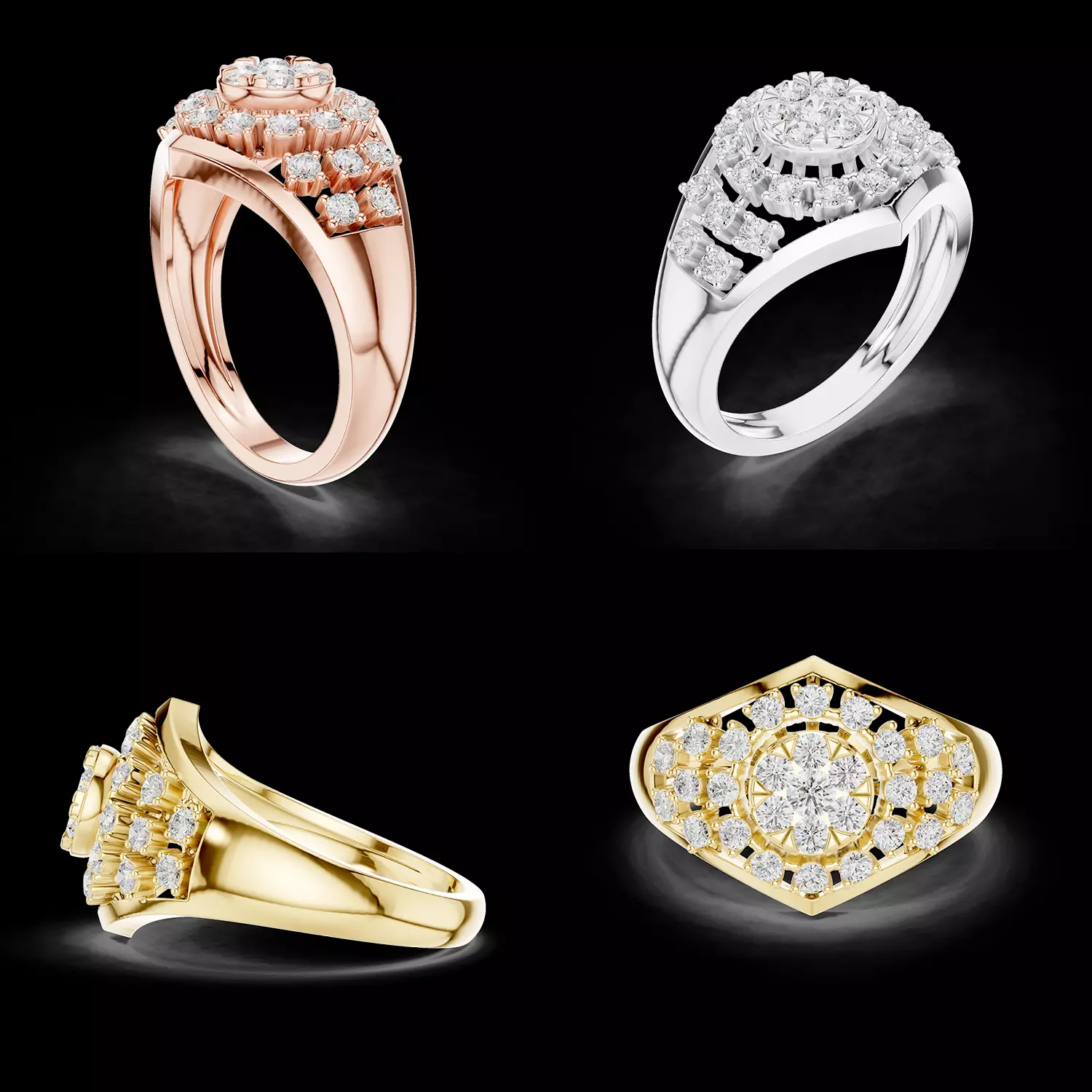 Diamond Cluster Signet Ring CAD Model STL 3DM File Ready 3D print model