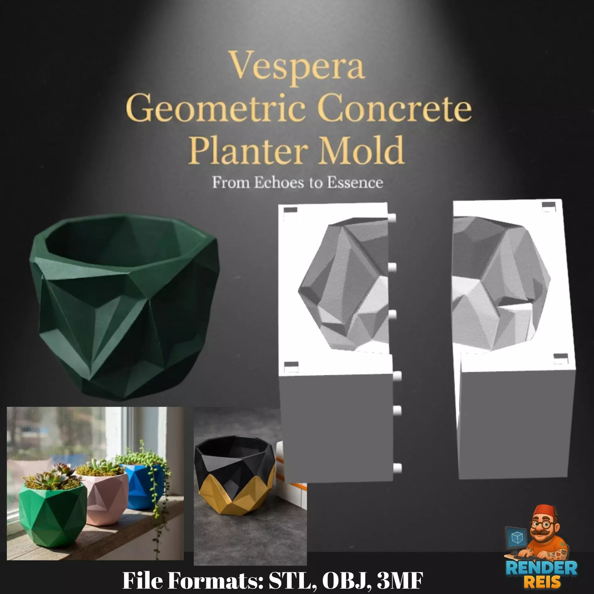 Vespera Geometric Concrete Planter Mold 3D print model
