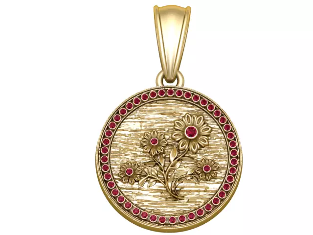 Luxury Daisy Ruby Halo Medallion Pendant 3D print model