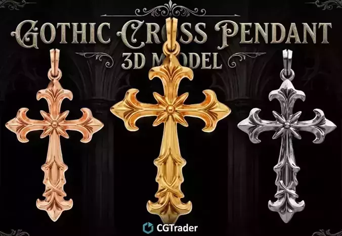 Gothic Cross Pendant - High Detail Jewelry 3D Model STL  OBJ