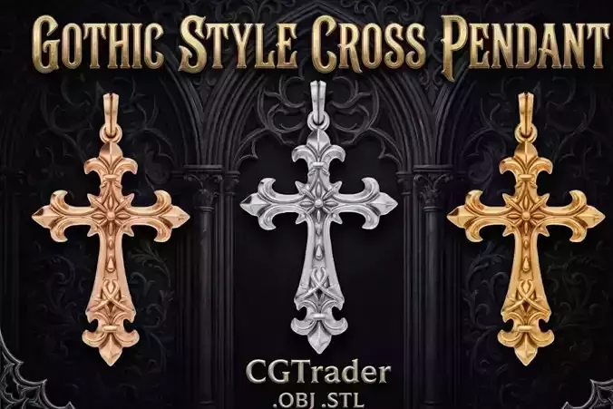 Gothic Cross Pendant  High-Detail 3D Print Jewelry Model