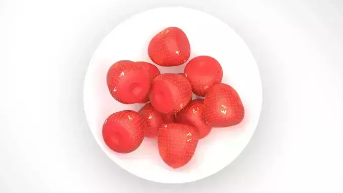 Bowl of Strawberries 3D model 2