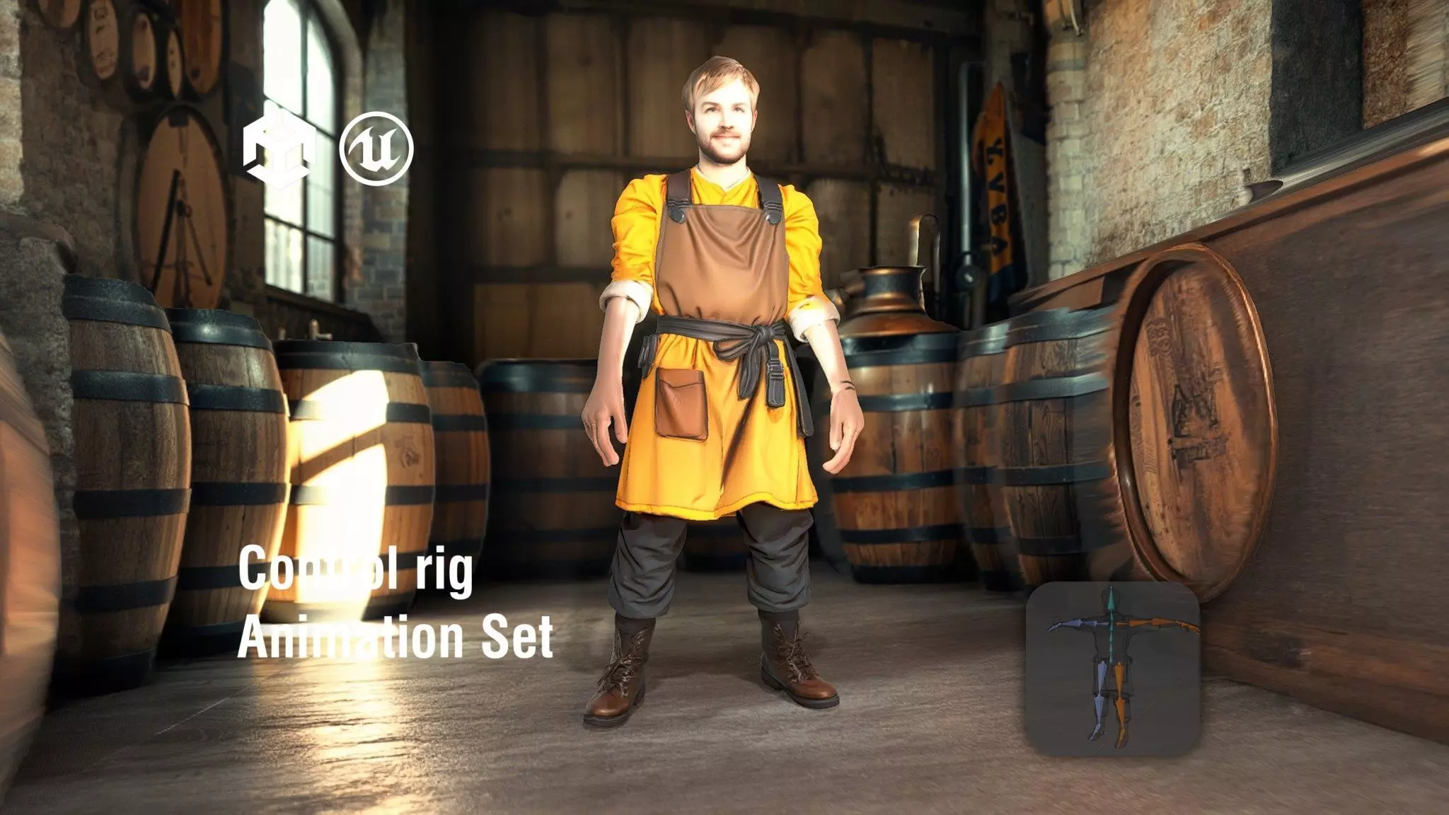 Medieval Brewer with Mustard Tunic Low-poly 3D model