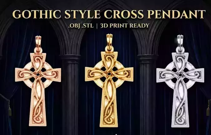 Intricate Celtic Gothic Cross Pendant - 3D print  Jewelry Model