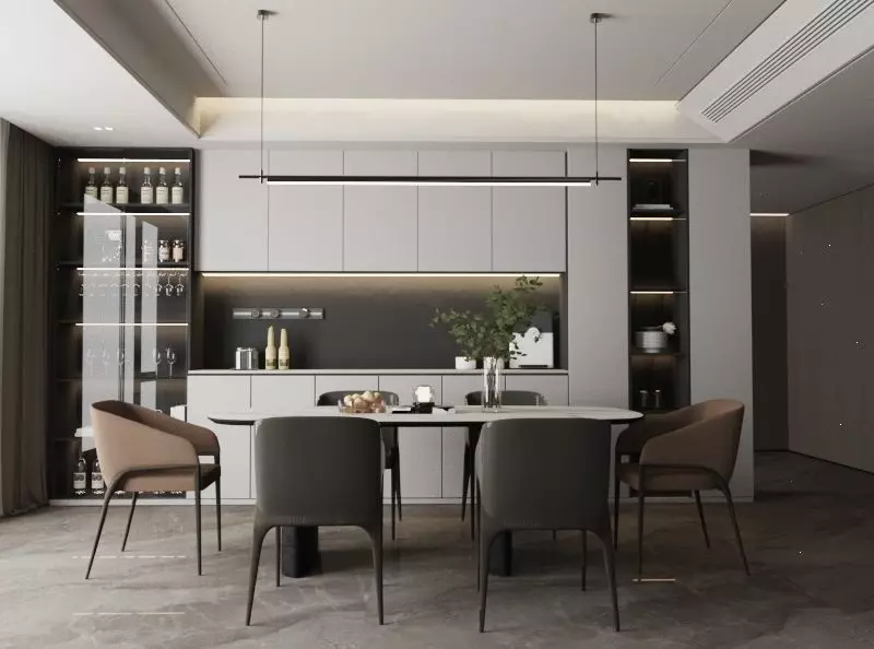 Modern Kitchen and Dining Area Interior Scene 3D model