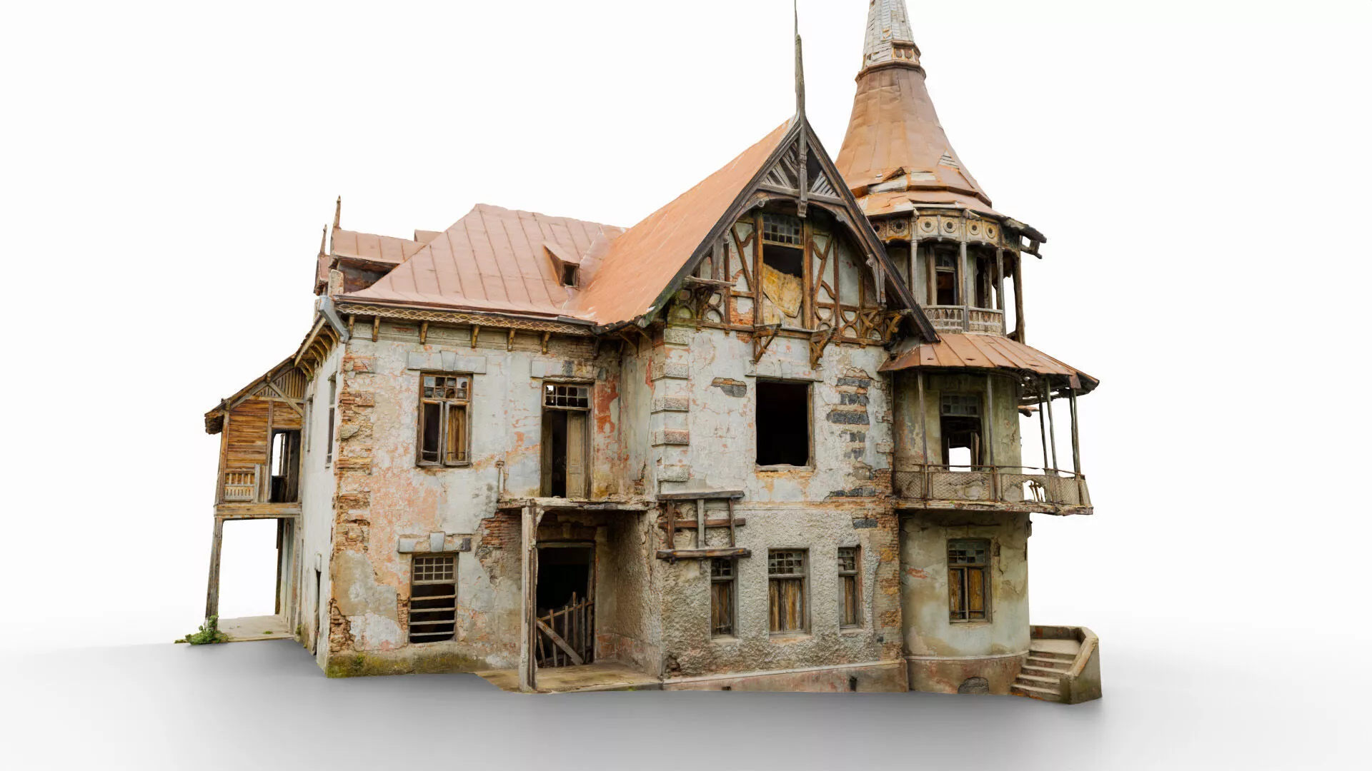 Abandoned House Victorian Manor Ruined Mansion Low-poly 3D model