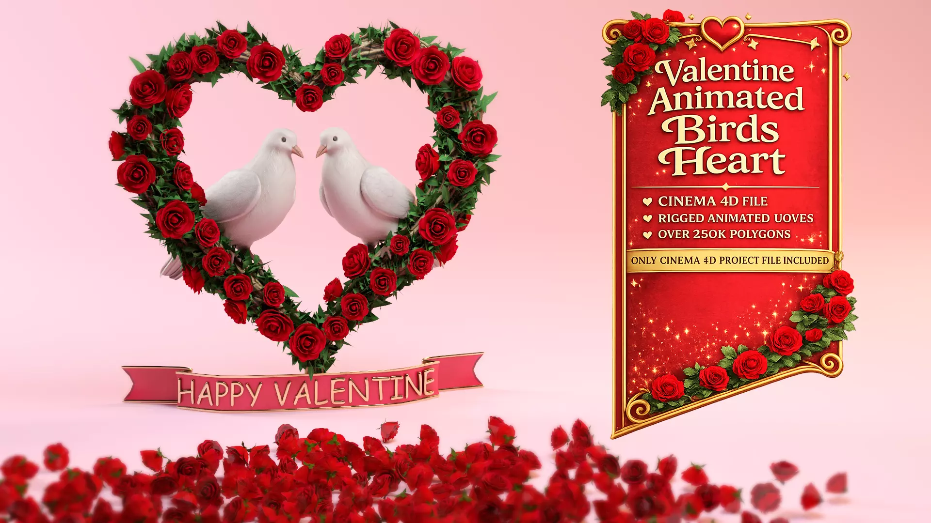 Valentine Animated Birds Heart 3D model