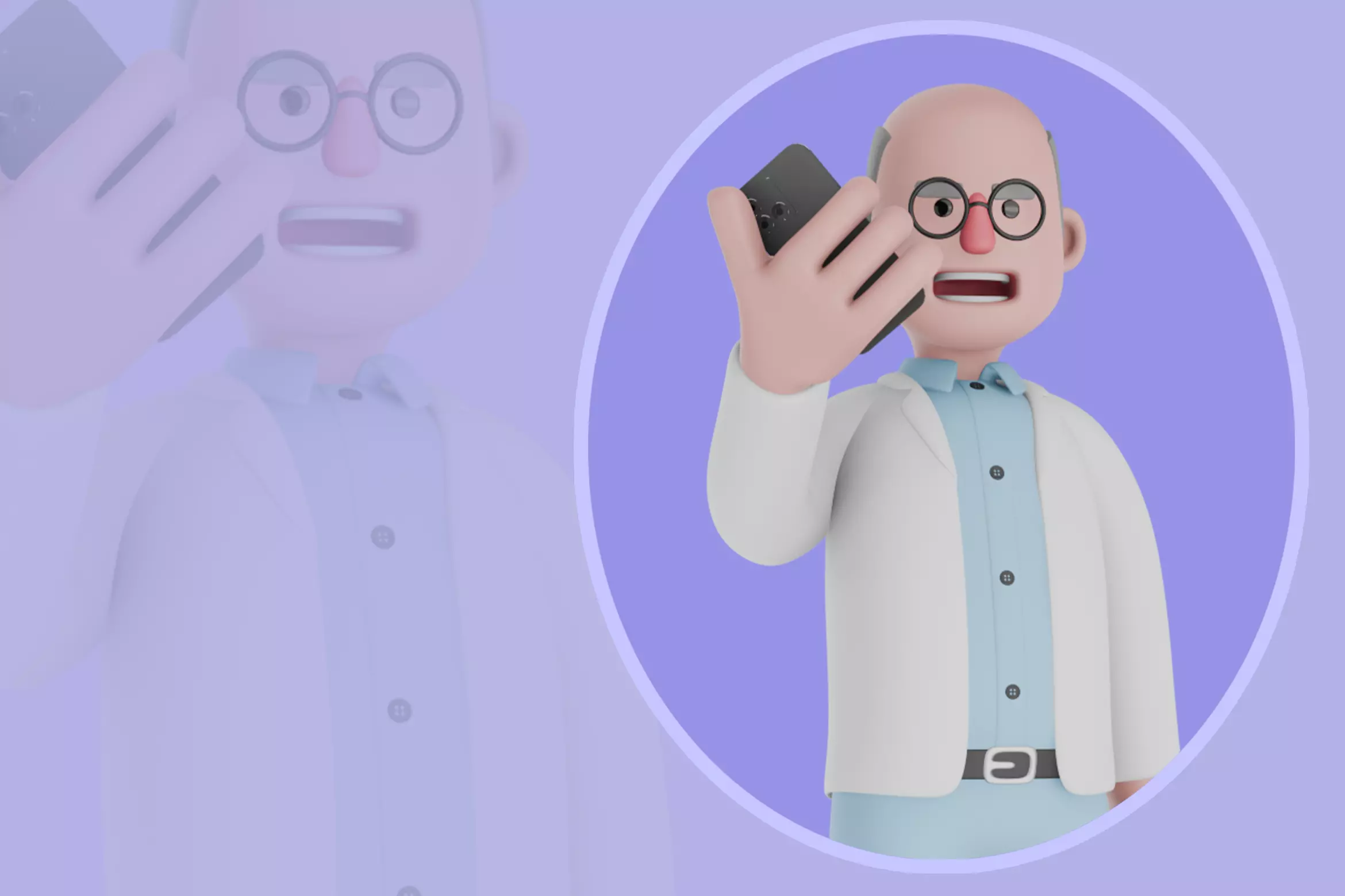 Stylized 3D Male Scientist Character - Shocked Phone Reaction 3D model